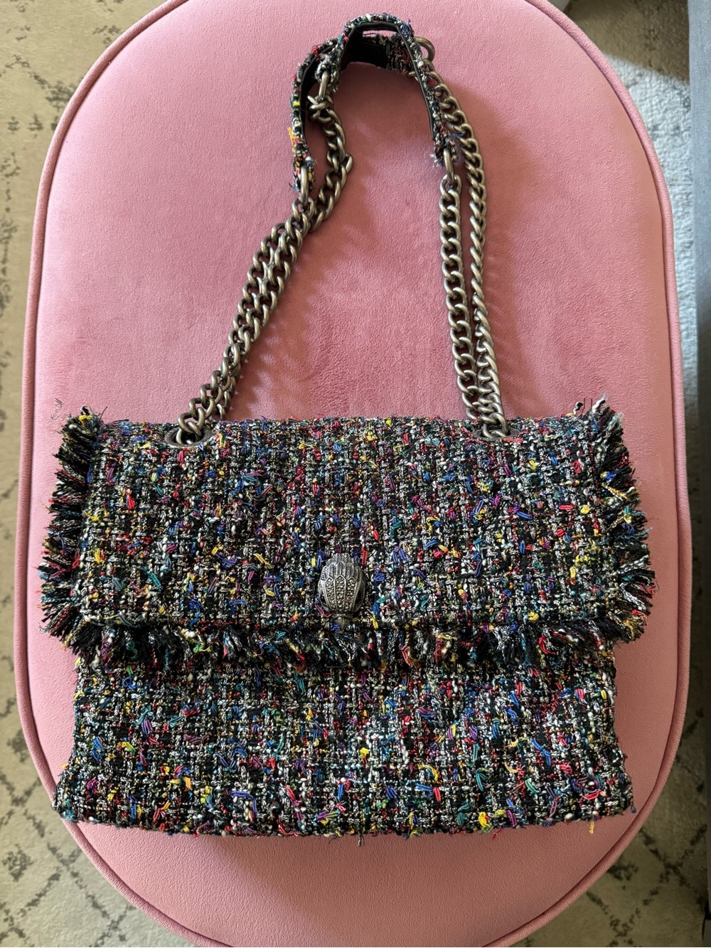 Kurt Geiger Black Multicolor Tweed Chain Shoulder Bag